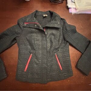 We the free black red hemline size 6 cropped zip jacket bomber motorcycle tweed
